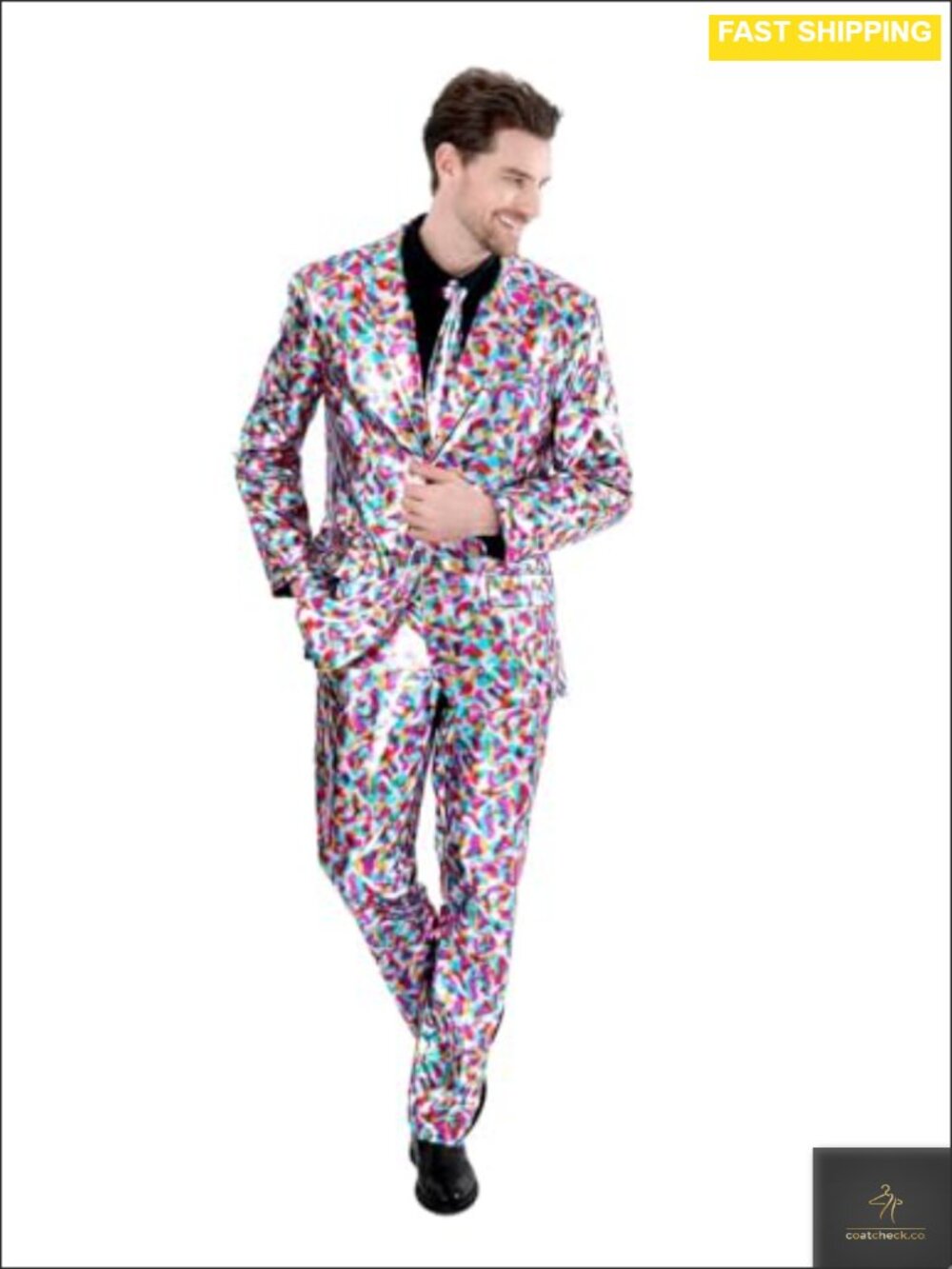 Men's 3-Piece Shiny Metallic Suit Set Two-Button Jacket Pants Tie